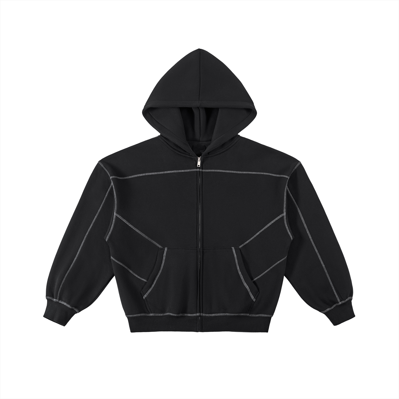 Everyday Contrast-Stitched Boxy zip hoodie