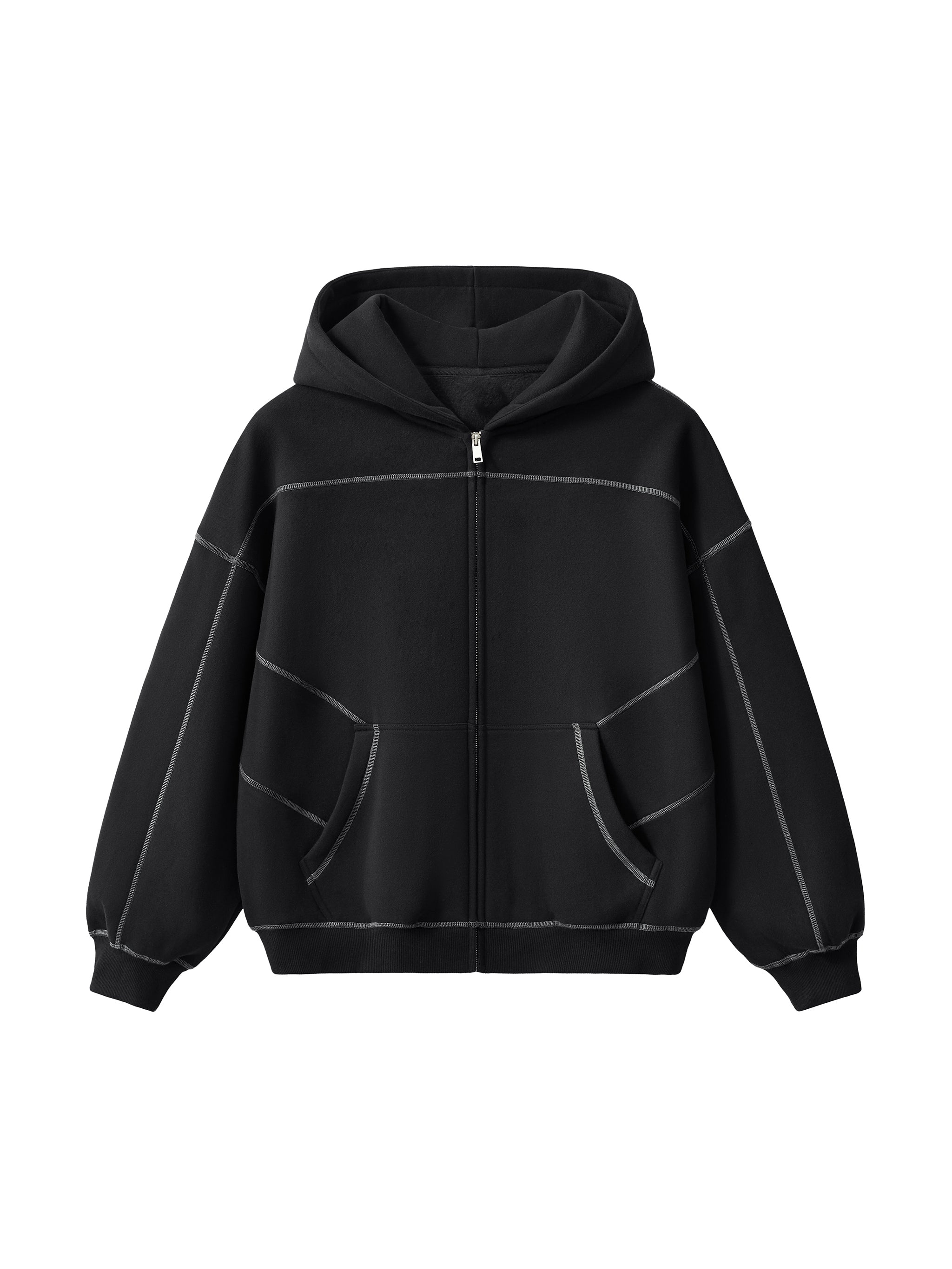 Everyday Contrast-Stitched Boxy zip hoodie